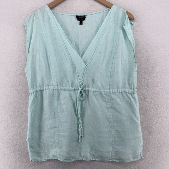 Talbots Tops - TALBOTS Tank Top 10 Pure Irish Linen Babydoll V-Neck Tie Waist Boxy Blouse Blue